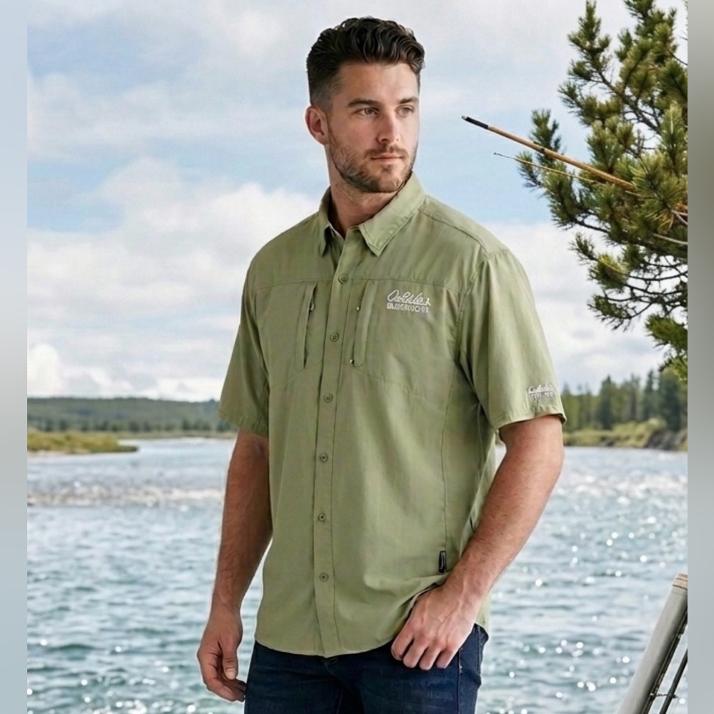 CABELA’s Men’s Green Guidewear Tech Fishing Outdoor Shirt Size Large